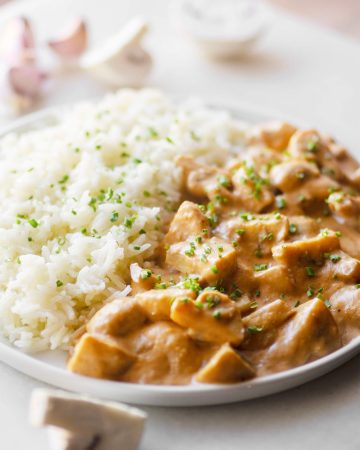 strogonoff de champiñones vegano
